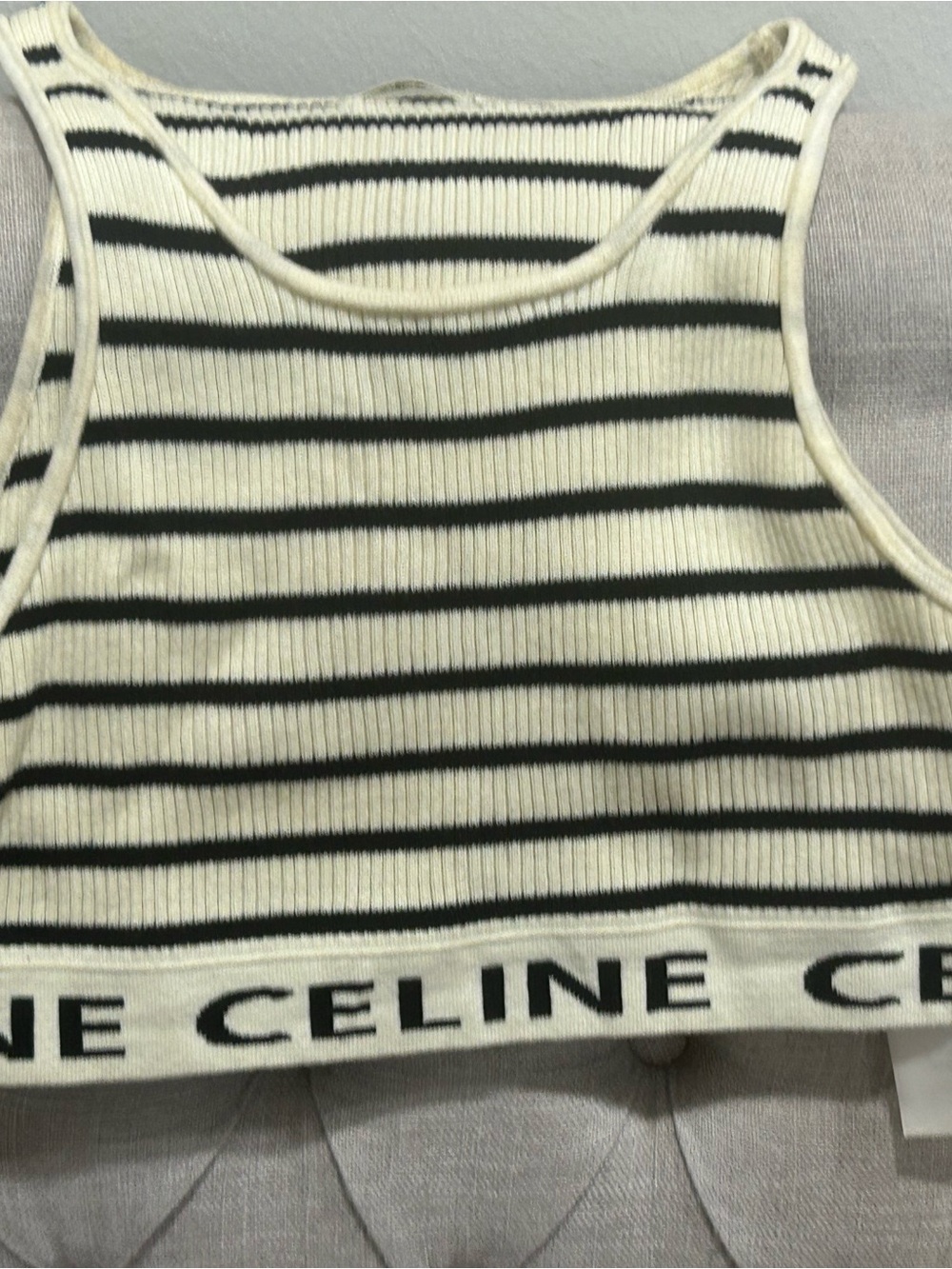 Celine Black & Cream Striped Ribbed Cropped Tank